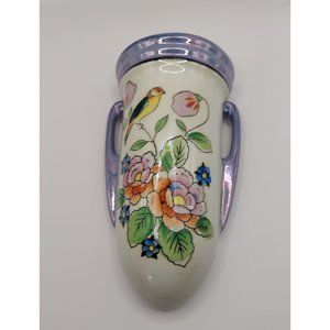 Vintage Trico Purple Luster Ware Bird Floral Wall Pocket